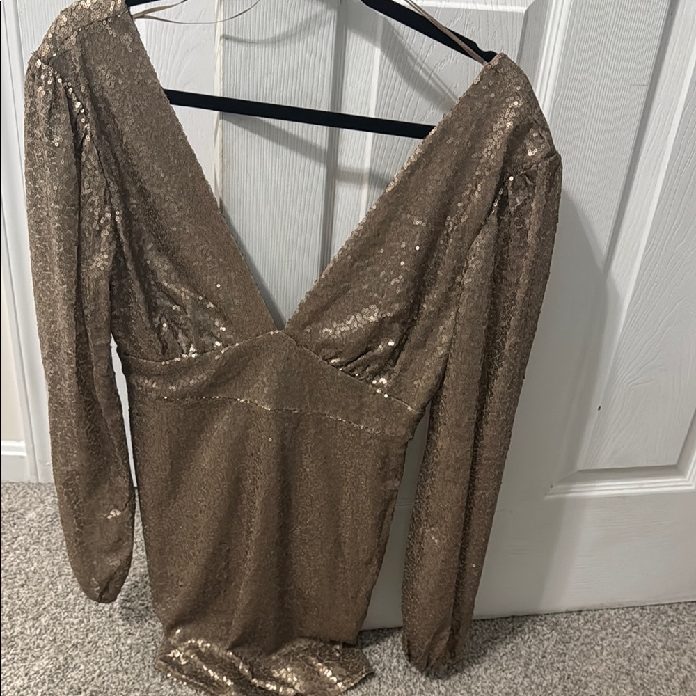 Gold Sequin Long Sleeve Dress